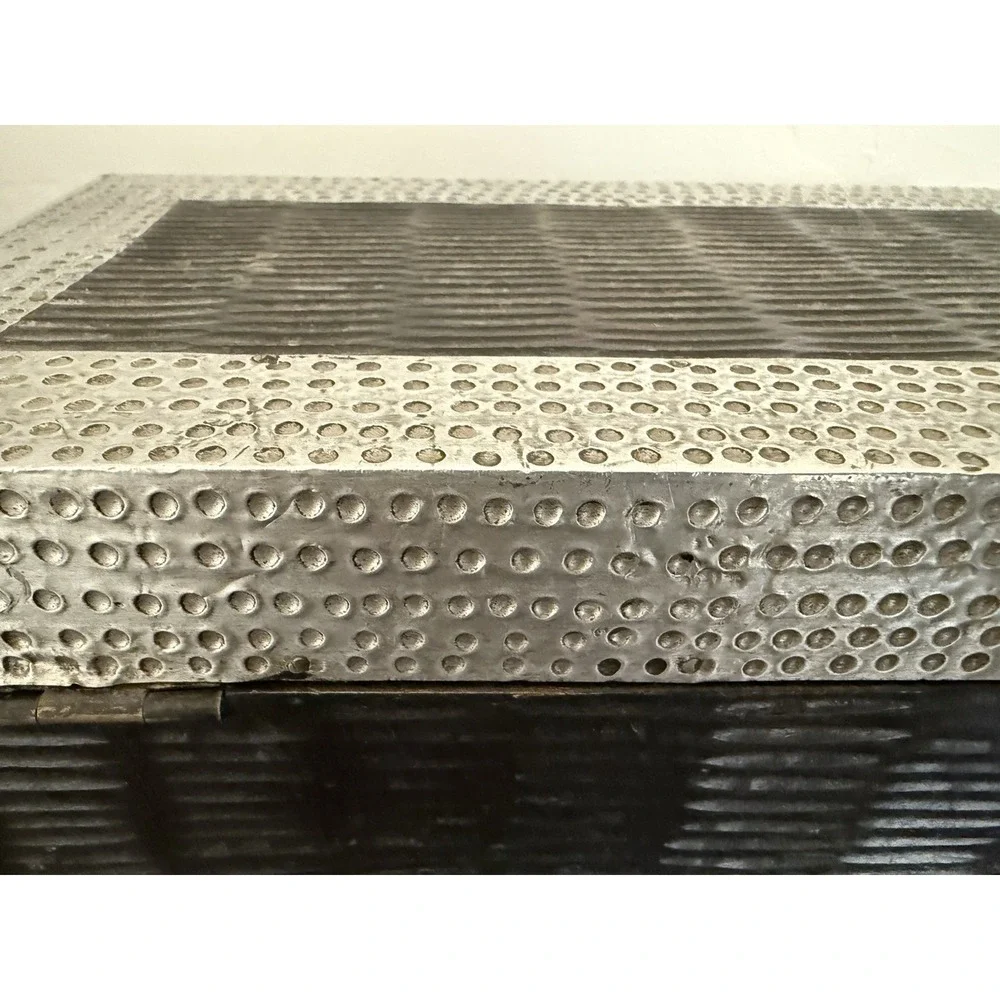 Vintage‎ MCM Wood jewelery box  with silver Metal Accent storage organizer